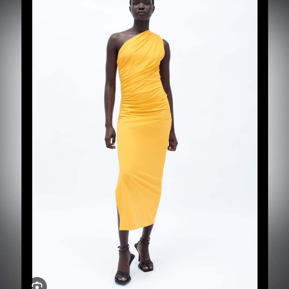 Yellow Asymmetric Midi Dress Zara 3905/012 size S NWT
